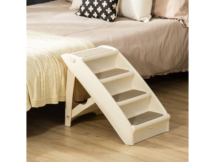 PawHut Escalier Pliable 4 Marches Antidérapantes Beige 10kg