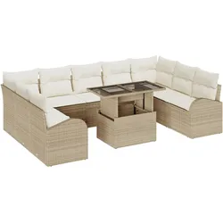 vidaXL 10-teiliges Garten-Sofa-Set mit Kissen, beiges Polyrattan