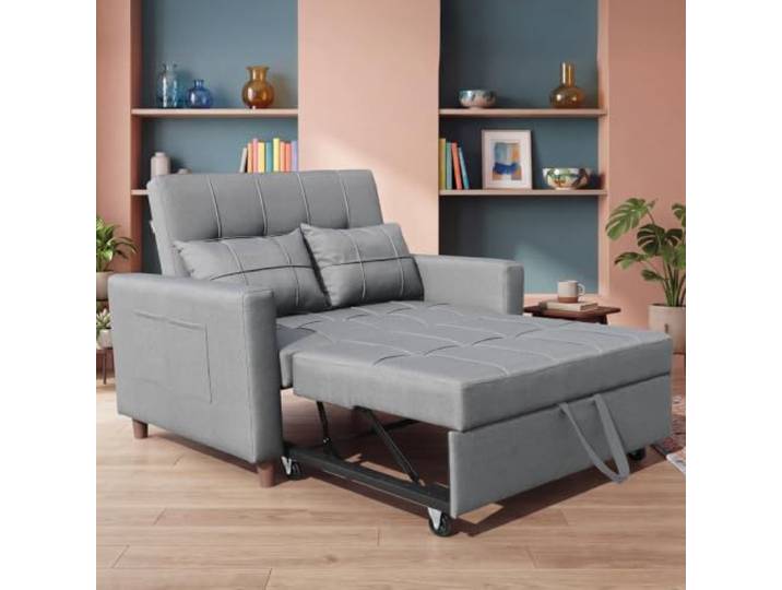 AMBINESS 3in1 Schlafsofa EIN & Zweisitzer Sofa, Chaise Longue & Gästebett viele Modelle, Liegefläche 200cm, 220g/m² Leinenstoff Zweisitzer Hellgrau