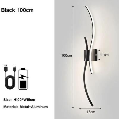 Uplift Picks Rechargeable 3CCT Dimmable LED Wall Sconce black (100 Cm)