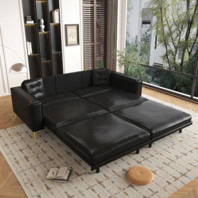 Loedds 92.1-Inch Faux Leather King Pull-Out Sofa Bed with Wide Arms and 2 Pillows
