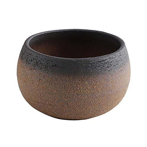 Wazakura Kleine Ronde Bonsai Pot van Zwart Gespoten Keramiek, Diameter: 9,8 cm