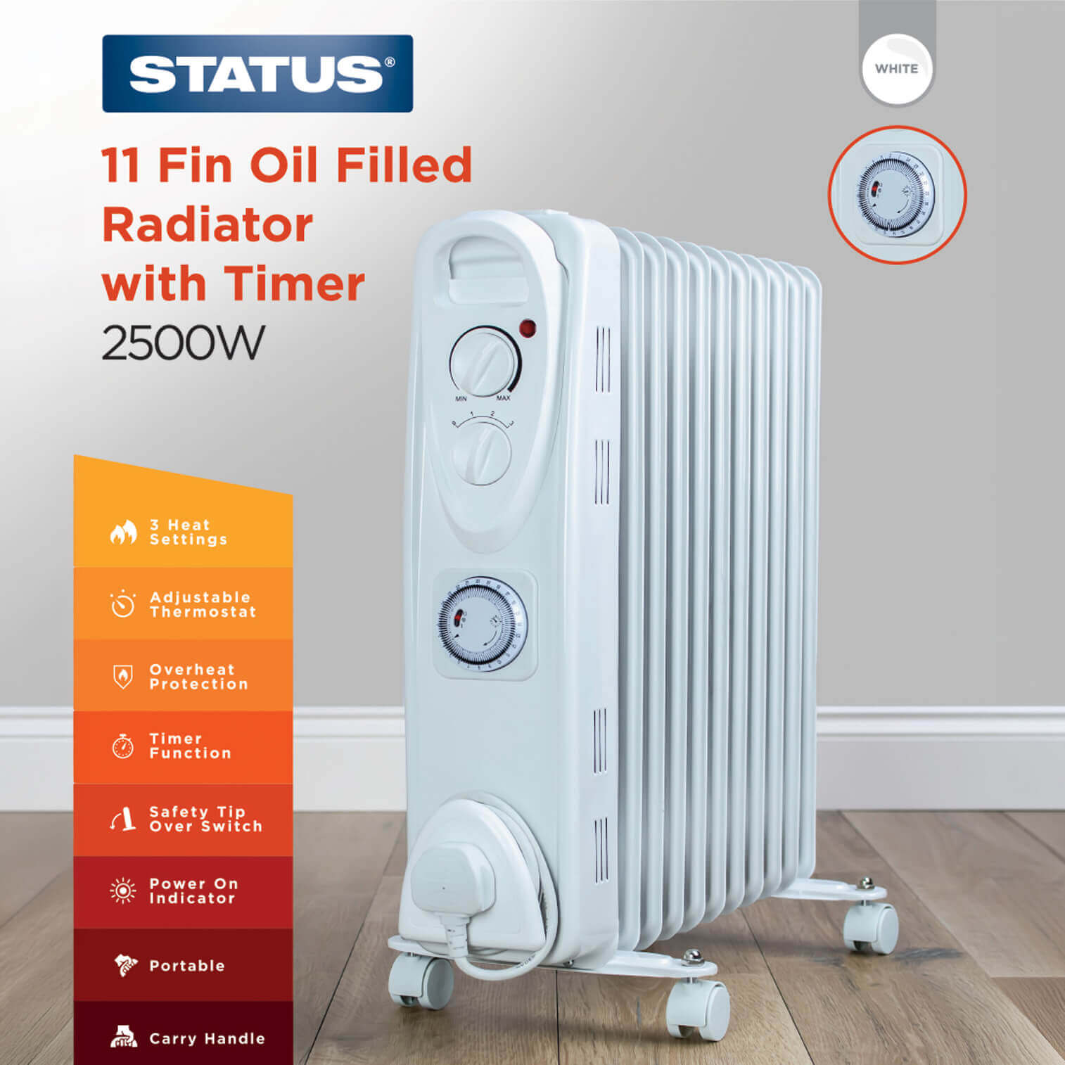 Status Portable 2000W Dual Position Fan Heater White