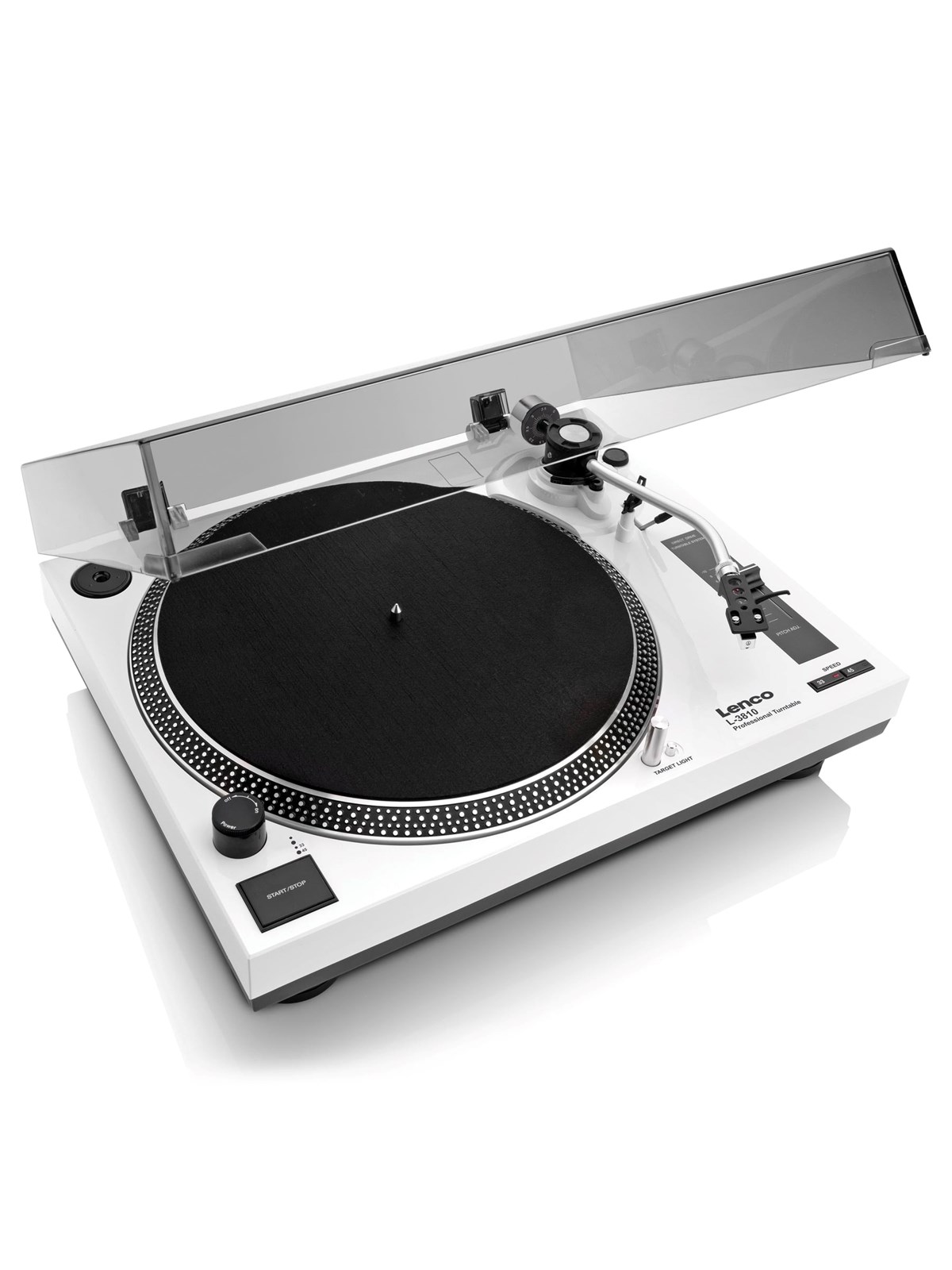 Lenco L-3810WH - Direct-drive Record Player with USB/PC encoding - White - Plattenspieler Weiß