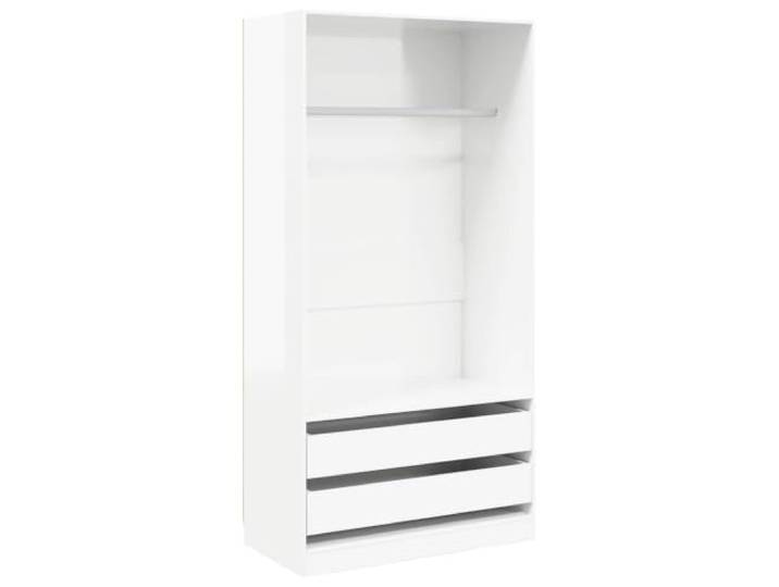 Kleiderschrank Hochglanz-Weiß 100x50x200 cm Holzwerkstoff 2 Schubladen, 1 großes Fach, Hängestange, Holzwerkstoff, leicht zu reinigen, einfache Montage