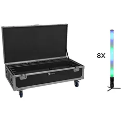 EUROLITE Set 8x AKKU IP Pixel Tube 360° PRO CRMX + Flightcase mit Rollen und Ladefunktion