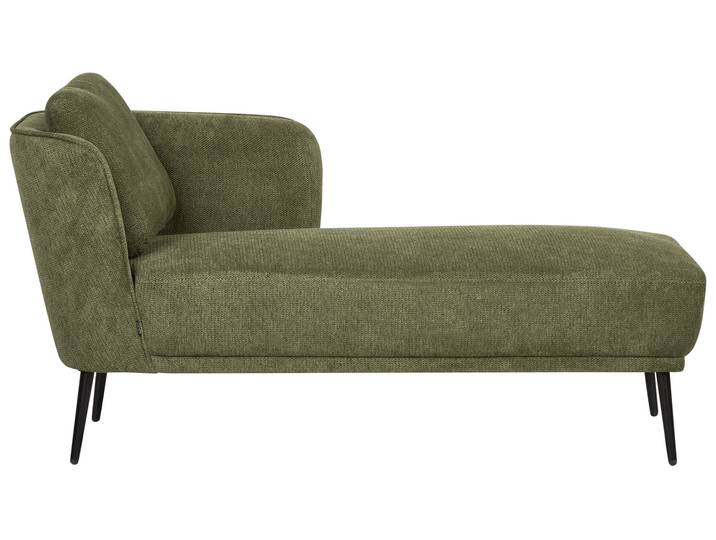 BELIANI Chaiselongue Linksseitig Dunkelgrün Stoffbezug mit Armlehne Kissen Schwarzes Metallgestell Retro-Design Liegesofa Recamière Longchair