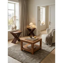 Couchtisch MUMBAI aus Massivholz – Landhausstil im kompakten Design, Akazie 60x60x45 cm