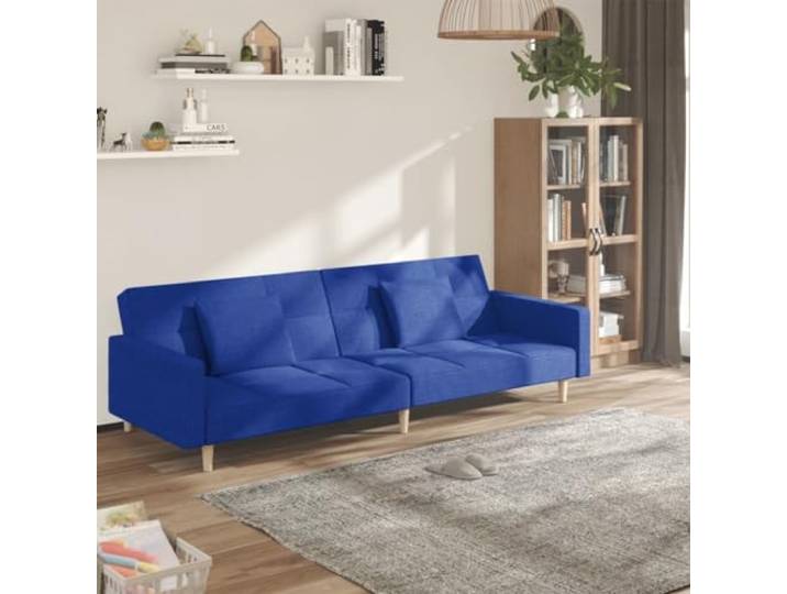 HEFZGDB Schlafsofa 2-Sitzer mit 2 Kissen Blau Stoff Bettmöbel Funktionsmöbel für Wohnzimmer Heimkino Büro und kleine Räume