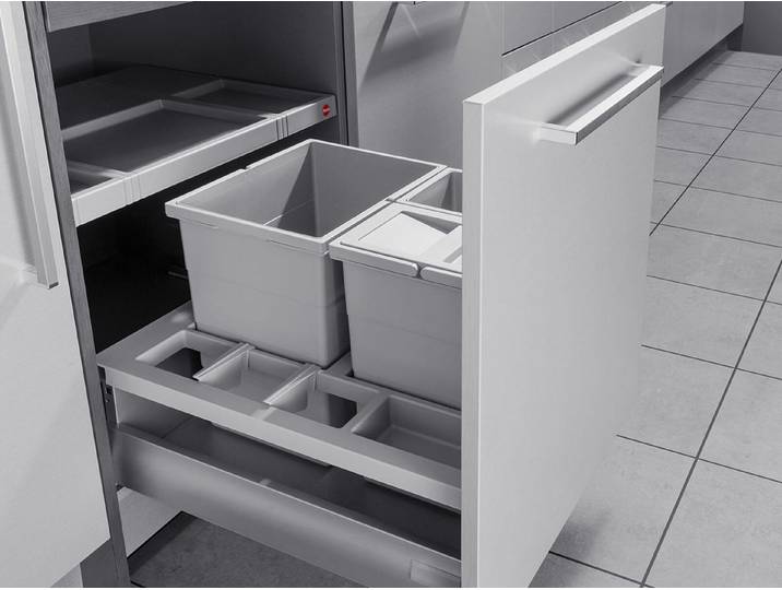 Hailo Mülleimer, 34 l Volumen, Für vorhandene Auszüge, Geringe Einbauhöhe,Vollauszug
