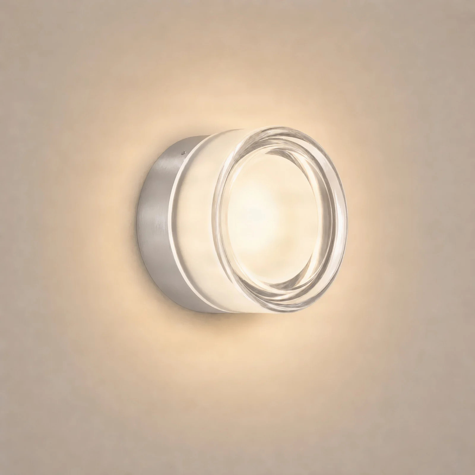 Lucande Somber LED wandlamp voor badkamer - Nikkel/Transparant - Rond - Glas