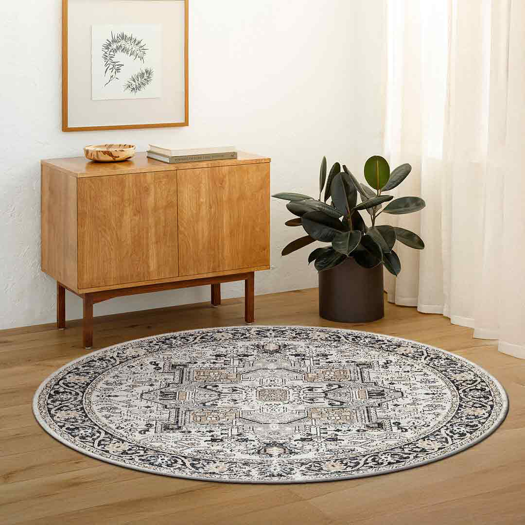 Langley Street Casanova Moroccan Machine Woven Rug Beige;Black;Gray Round 200cm