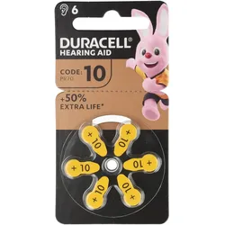 Duracell Batterie Zinc Air, 10, 1.4V Easy Tab, Retail Blister (6-Pack) Hörgerätebatterie