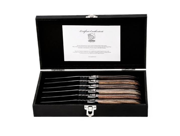 Laguiole Style de Vie Steakmesser LAGUIOLE STEAKMESSER MISCHHOLZ , 6 Holzarten, 6 Messer im Etui (6 Stück)