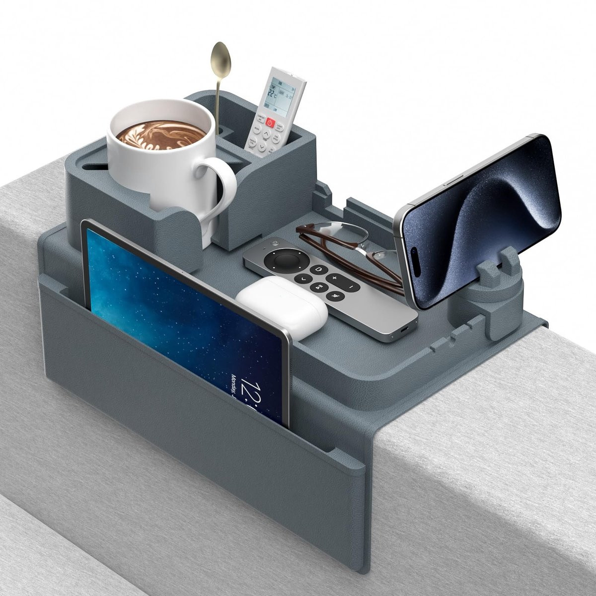 Omgoods Anti-slip Sofa Armleuning Tray met Cup Holder en Snack Caddy