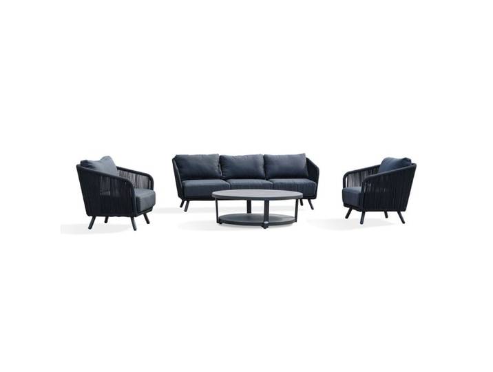 Salon de jardin bas en aluminium et corde tissée (5 places) - Noir - BIARRITZ