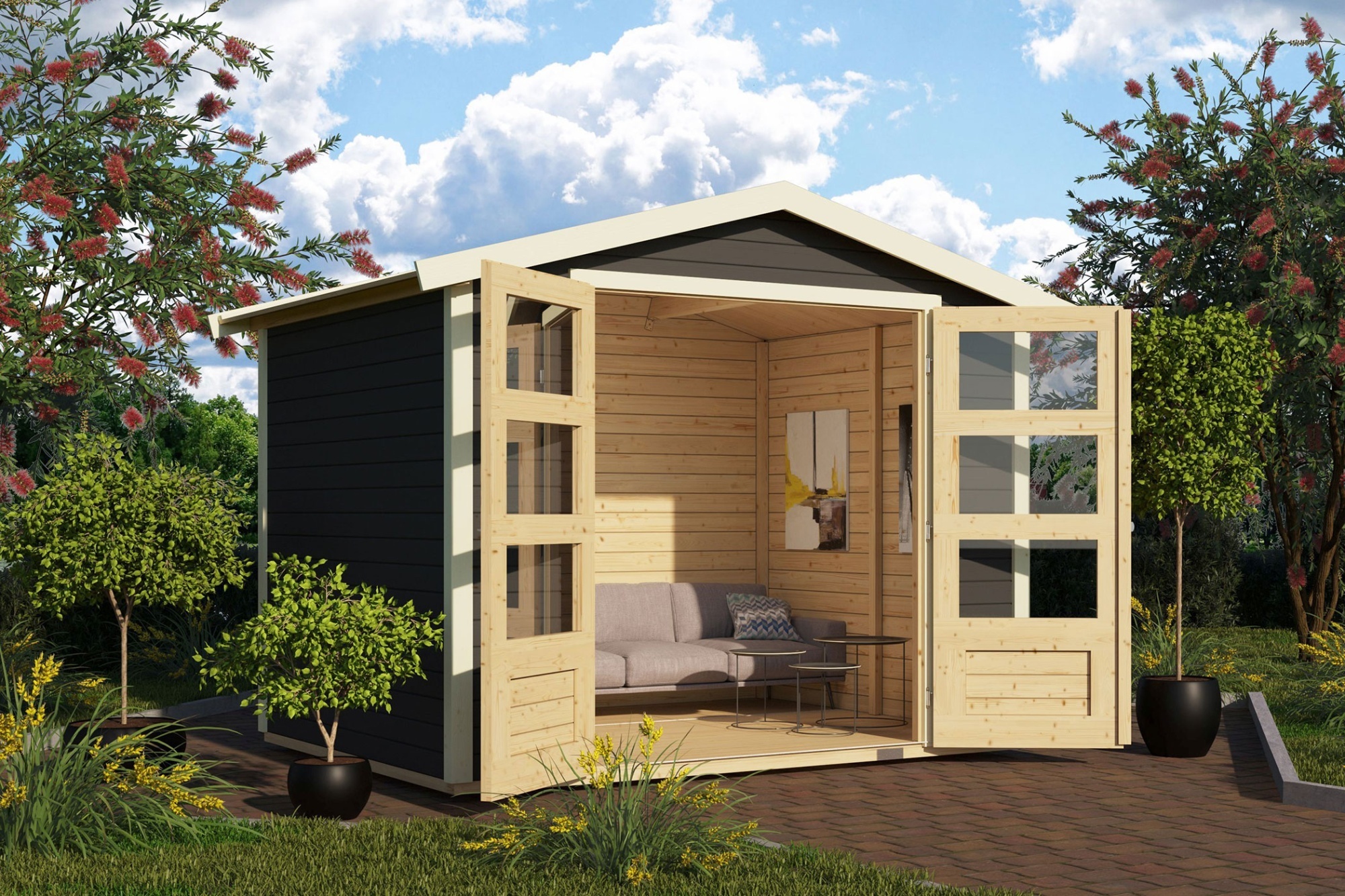 Karibu Gartenhaus Gerätehaus Amberg 3 terragrau 246x186x209 cm