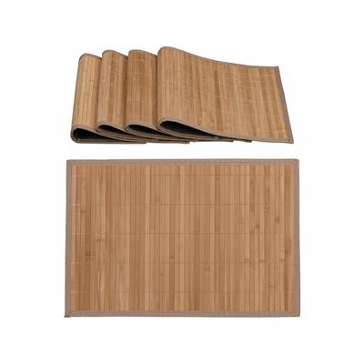 Relaxdays Tischset, 4er Set, Bambus, Stoffrand, rutschhemmend, 45x30 cm, Teller, Esstisch, eckiges Platzset, natur