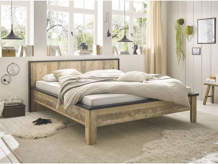 Einzelbett HOME AFFAIRE SHERWOOD Liegefläche 90/140 oder 180x200 cm , braun (old style hell dekor), B:200cm H:93cm L:213cm, Betten, Einzelbett, aus FSC-zertifiziertem Holzwerkstoff, rustikaler Landhausstil
