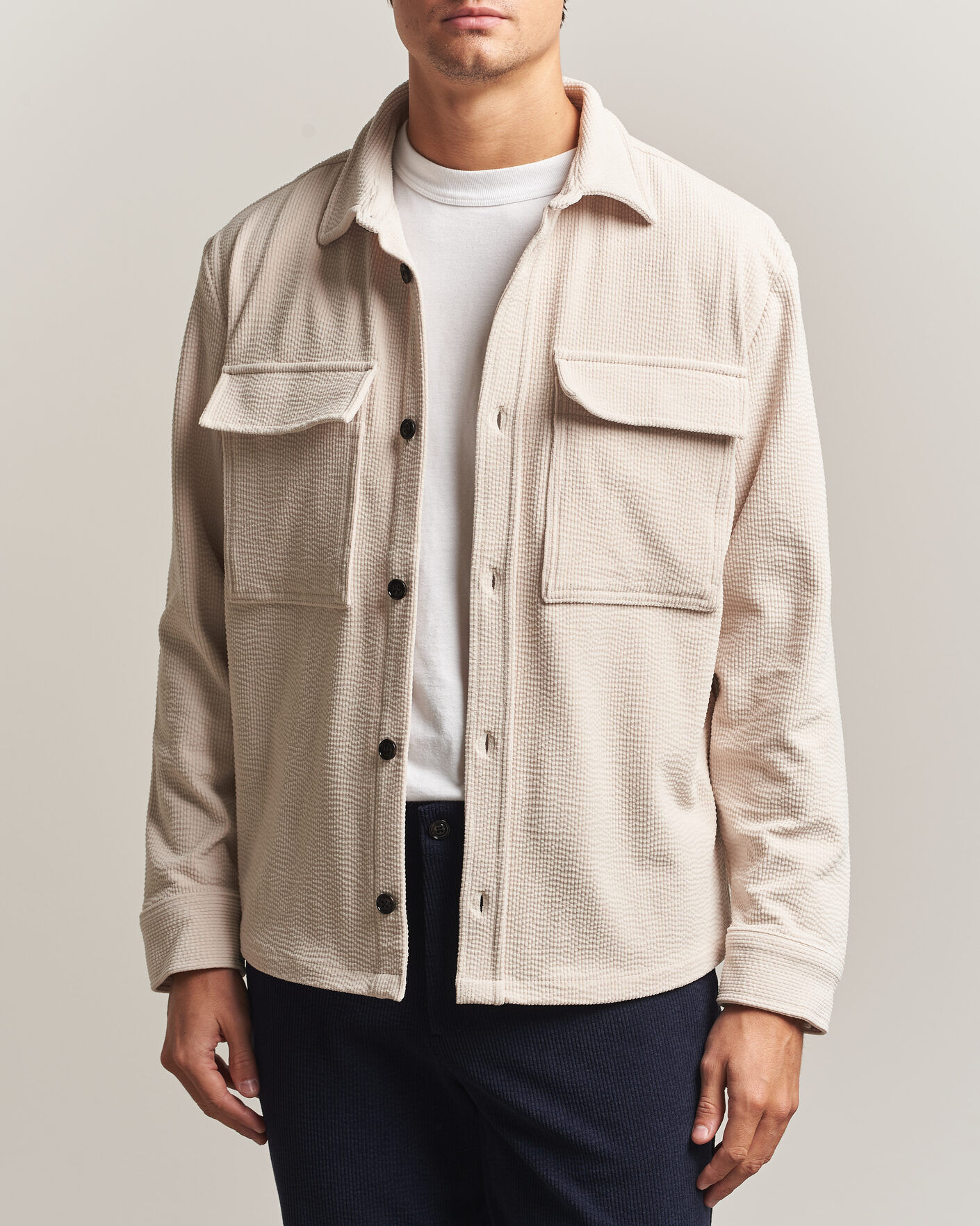 J.Lindeberg Finnigan Drape Cord Overshirt Moonbeam men L Beige