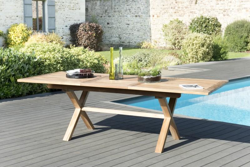 FUN - Gartentisch für 10 Personen - rechteckig, gekreuzte Beine, 180/240 cm, Teakholz