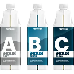 Thetford Sanitärzusatz Set 3teilig mit Indus Grey / Flush/ Black vollautomatisches Dosiermodul  3 x 1 Liter