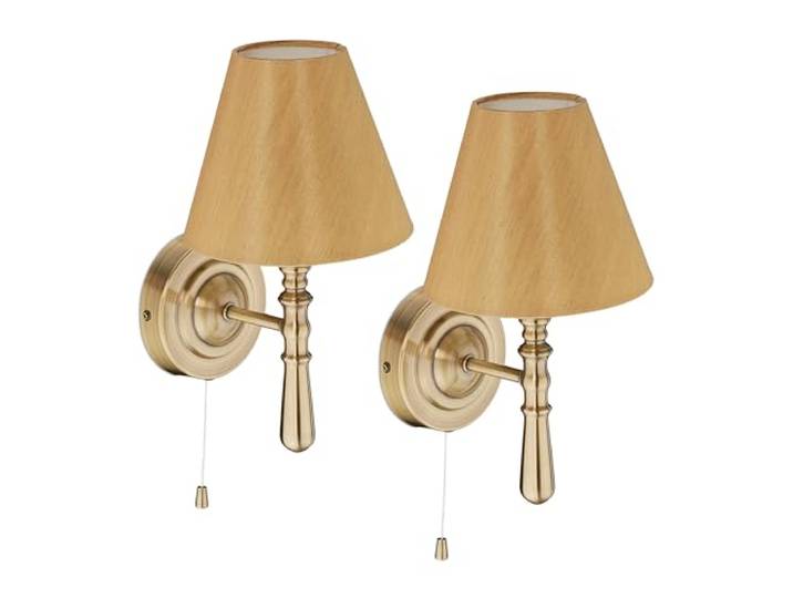 Relaxdays Wandlampe mit Schirm, 2er Set, Zugschalter, Flur & Wohnzimmer, E14, Stoff, Metall, HBT: 28x16x19 cm, Farbwahl