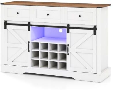 Lirago 52 Inches Wine Bar Cabinet with LED Lights and Sliding Barn Doors