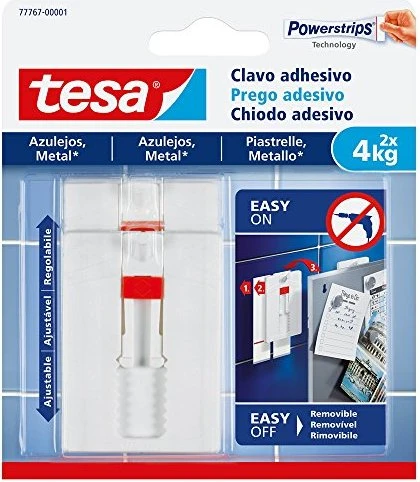 tesa Powerstrips Klebenagel für Fliesen und Metall, 4,0 kg 2 Nägel