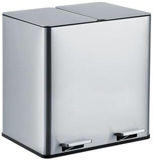 YUN Dual Trash Can, Stainless Steel Recycling Bin with Soft-Close Lid & Removable Inner Buckets