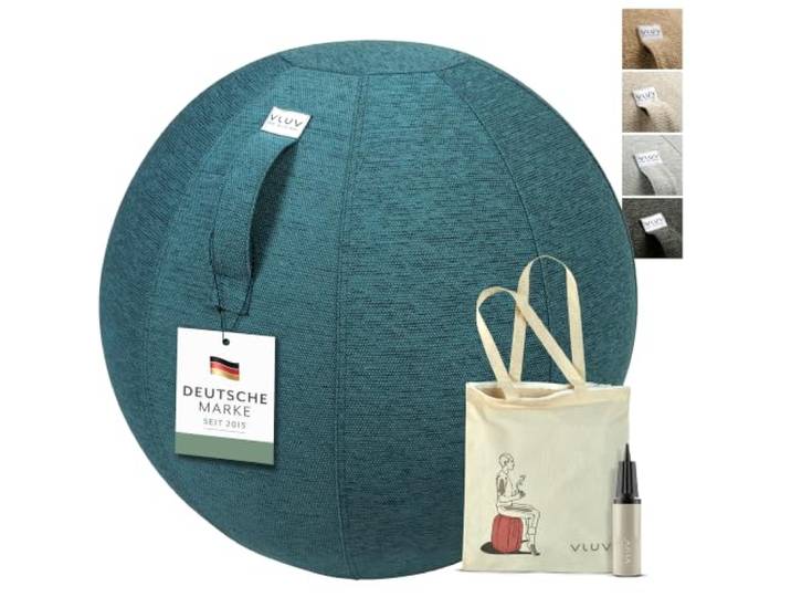 VLUV BOL STOV Sitzball Büro ergonomisch - Gymnastikball mit waschbarem Stoffbezug, atmungsaktiv, mit Tragegriff und Wegrollschutz - für Home Office und Schwangerschaft