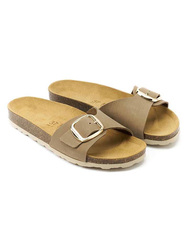 Mandel Leder-Pantoletten "Agata" in Taupe - 38