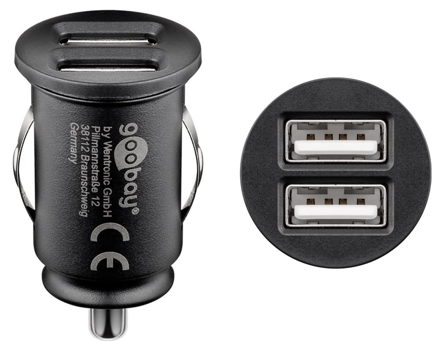 Goobay 71897 Dubbele USB-autolader, 4,8 A, zwart