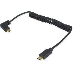 EQUIP USB-C Spiralkabel, USB 2.0, 60W PD, USB-C [Stecker] auf USB-C [Stecker],gewinkelt, 1m, schwarz