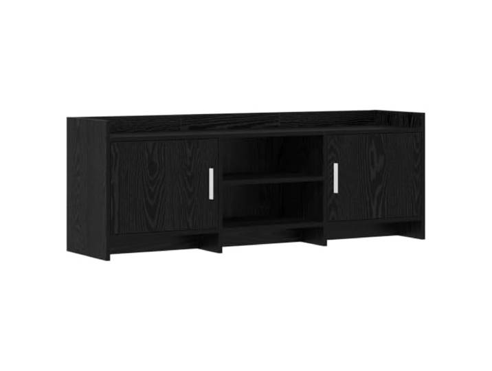 GHVBNMF TV-Lowboard 130x33x47 cm Schwarze Eiche Holzwerkstoff 2 Türen Kompakter Fernsehtisch für das Wohnzimmer mit zwei Fächern, zwei Metallgriffen und praktischer Kabelöffnung.