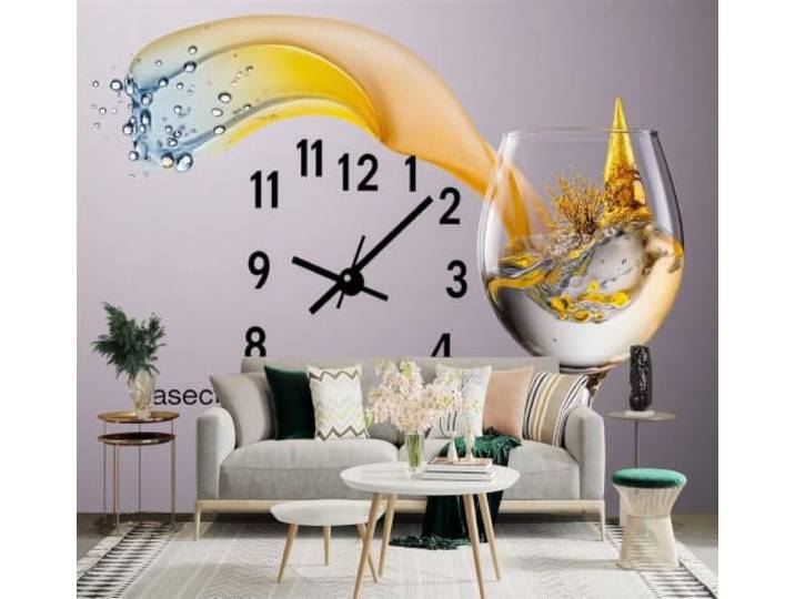Tzxztt 3D Tapete Kreativität Uhren Spritzende Flüssigkeit Weinglas Kunst Seidenstoff mit edler Textur Geeignet für Wohnzimmer Schlafzimmer Arbeitszimmer Büro Esszimmer TV Hintergrundwand-400cm×280cm
