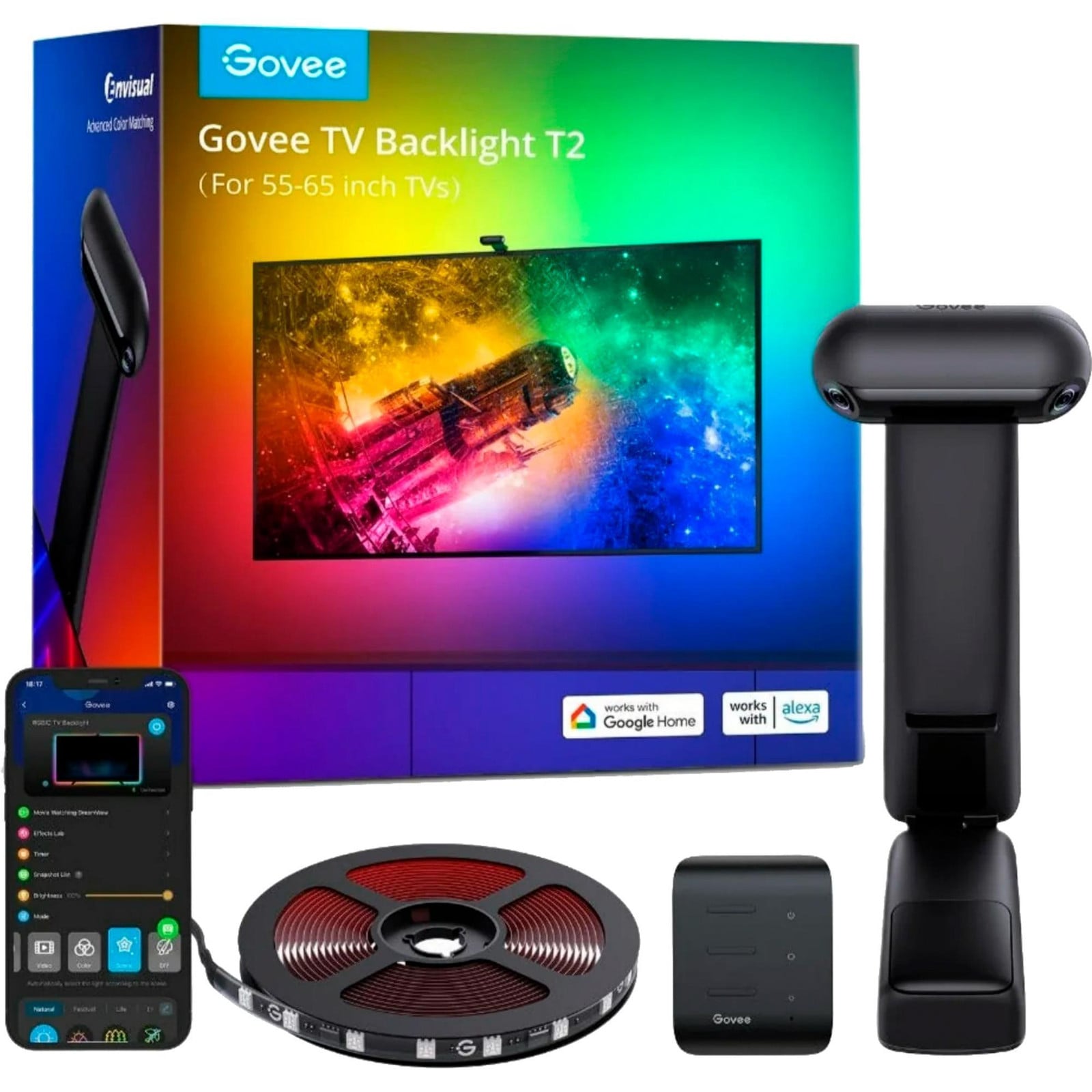 Govee Envisual TV-achtergrondverlichting T2 met dubbele camera's voor schermen van 55 - 65 inch