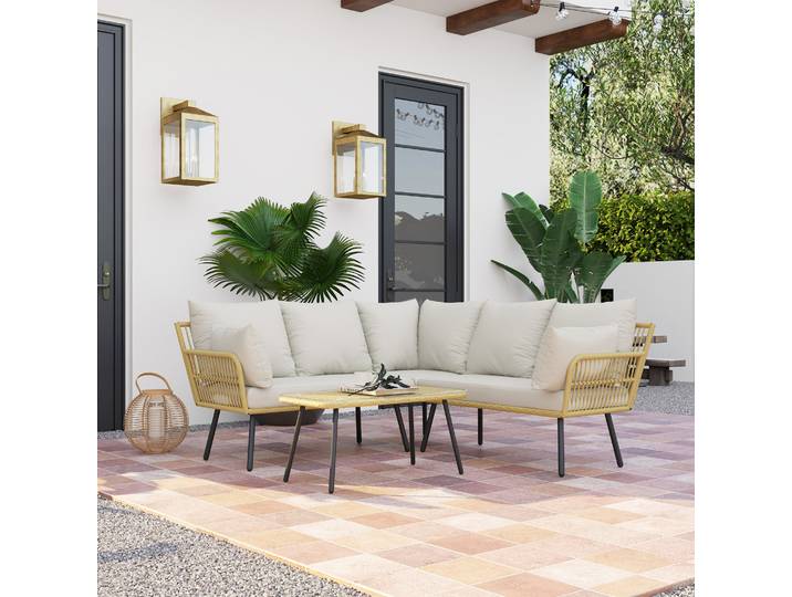 Outsunny Salon Jardin Résine Tressée 5 Places Table Basse