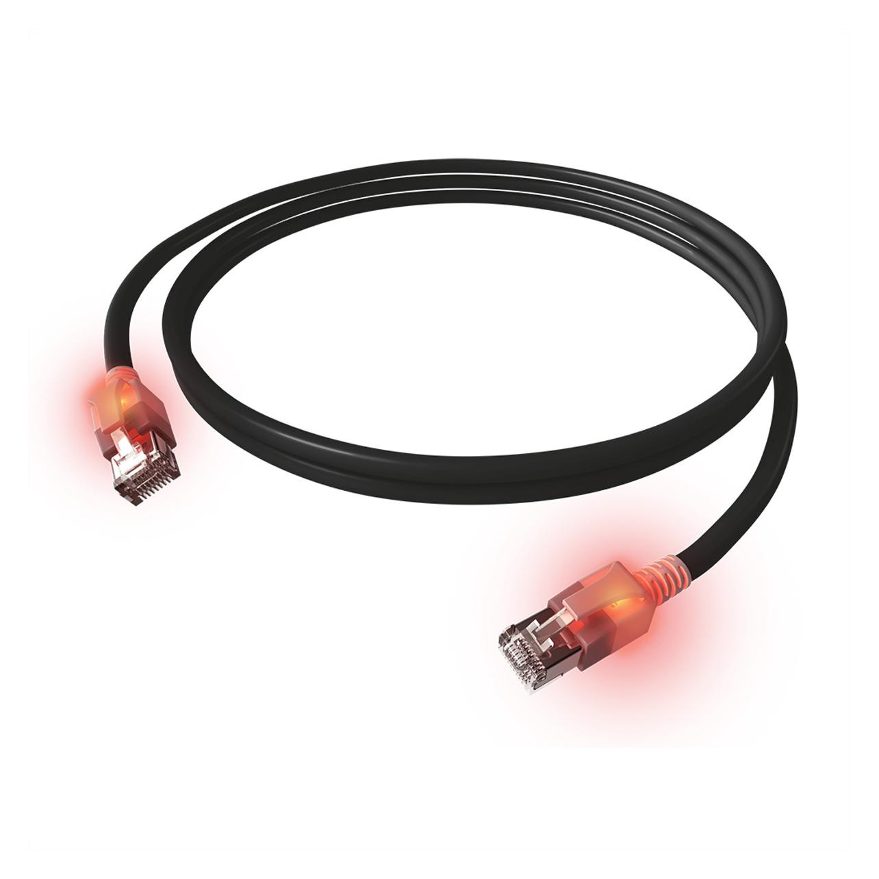 Sacon Patchkabel Kat.6a, S/FTP (PiMF) h-frei, Licht-ID, schwarz, 10,0m (S/STP, CAT6a, 10 m) (442628,01)