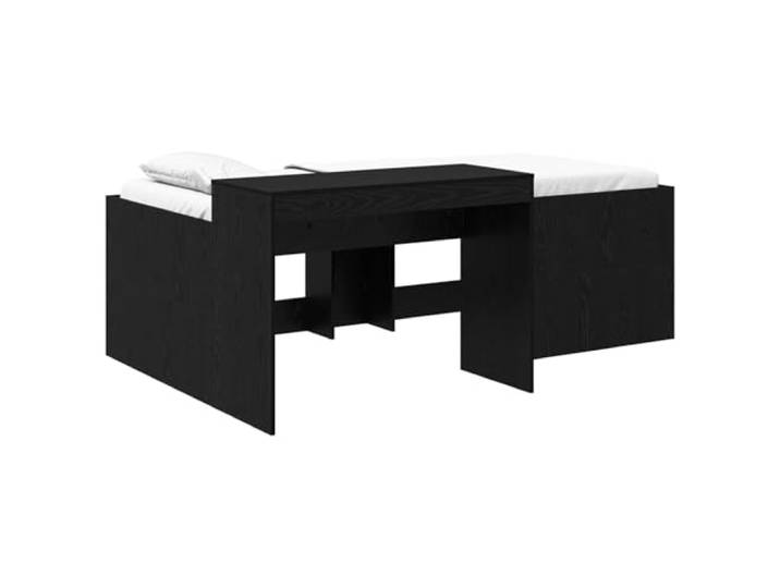 PUGYNBK Hochbett mit Schreibtisch, Schwarz, aus technischem Holz Handgefertigtes Eichen-Finish, fester Lattenrost, einfache Montage, ideal für Studio oder Heimbüro