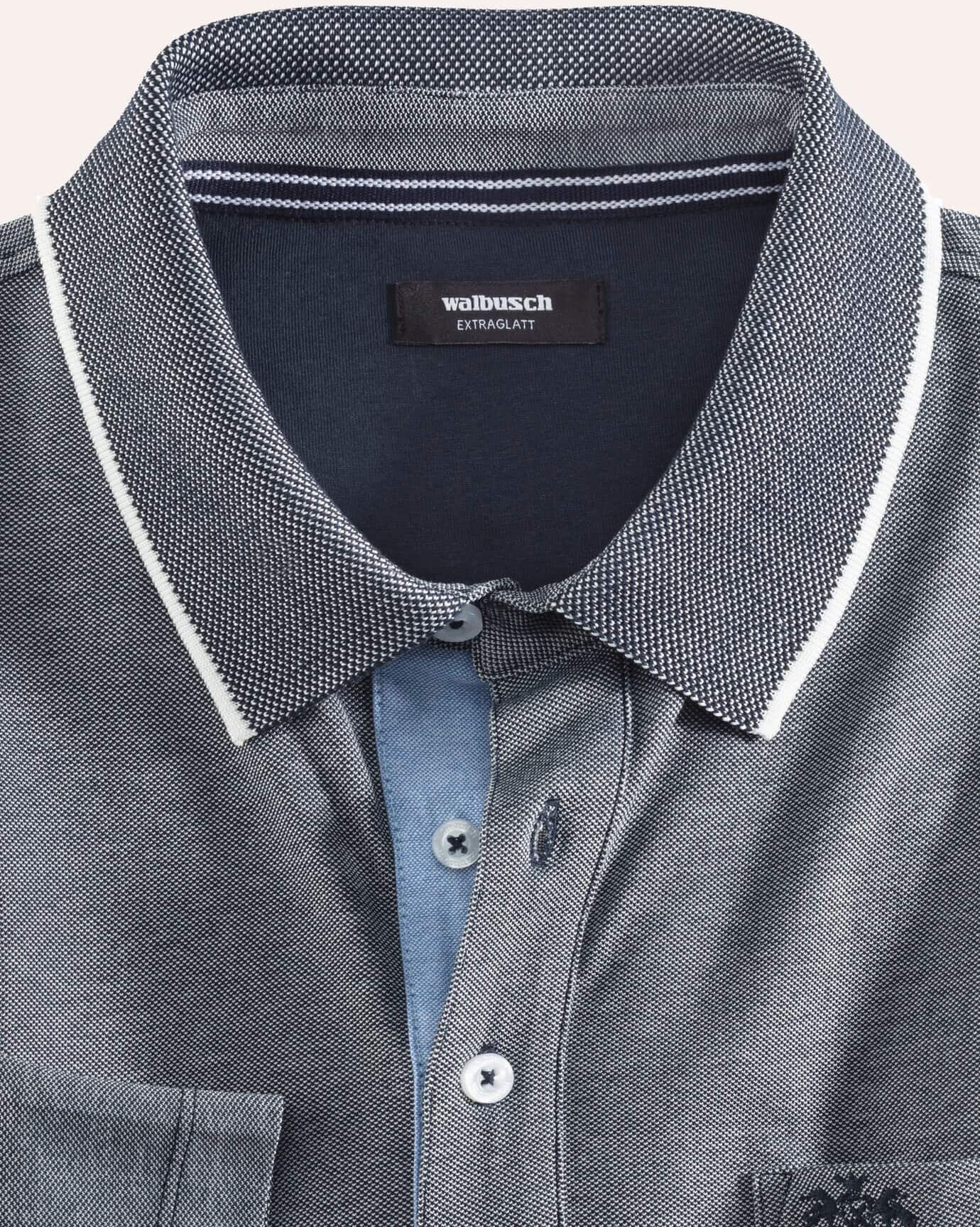 Walbusch Extraglatt-Polo Thermoleicht, , Farbe Blau, 50, schön leicht innen leicht angeraut Herren