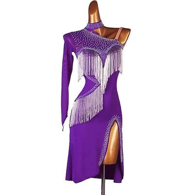 Schwarzes Tanzkleid für Damen – aufwendiges, ansprechendes Design, Fransen-/Paillettendetails, perfekt für Latein Ballsaalaufführung, Probe Bühnenshows