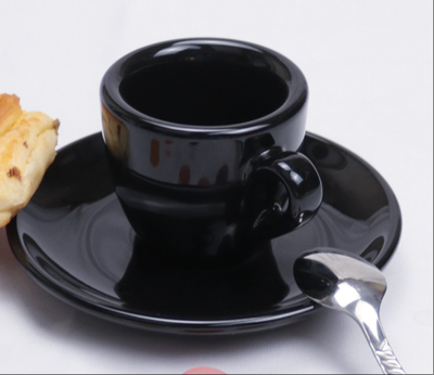 Modern Mode Marketplace NuovaPoint Thick Wall Professional Espresso Cup & Saucer Set Premium Bone China Demitasse black