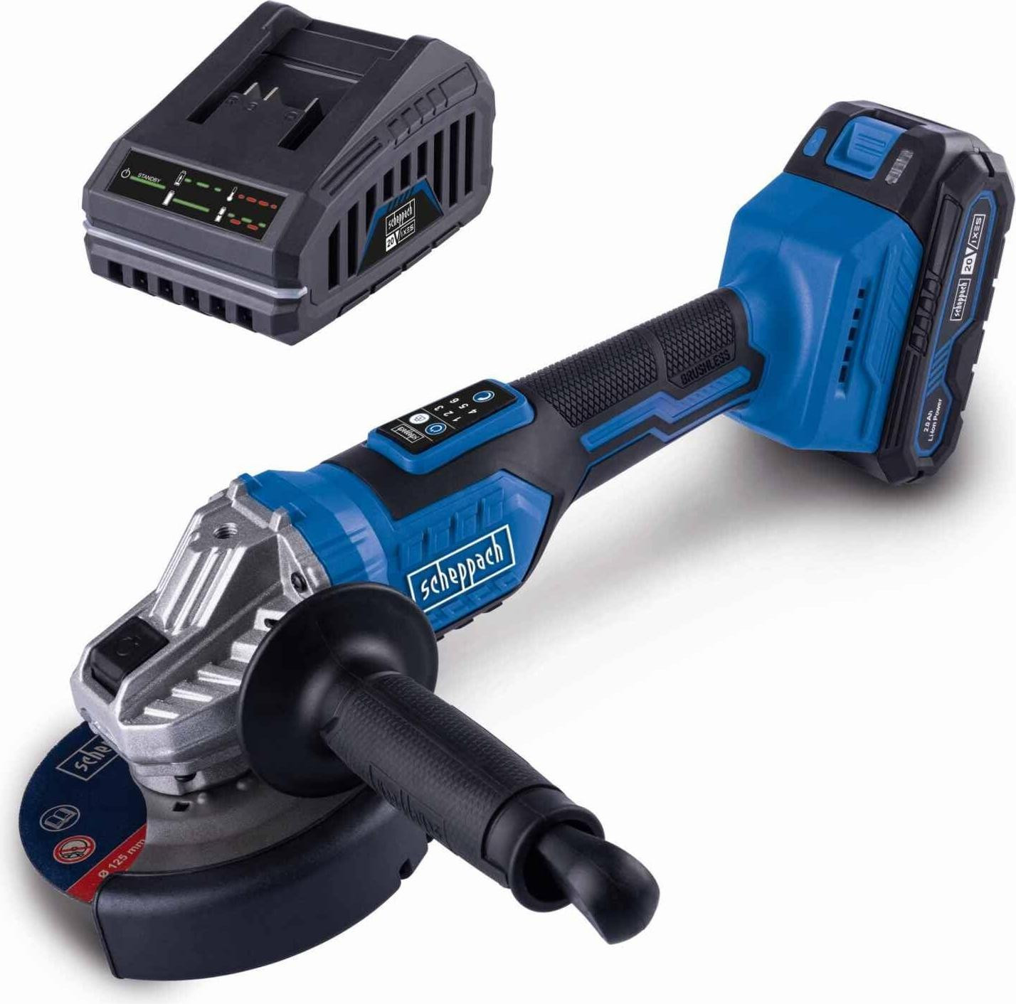 Scheppach Cordless angle grinder with starter kit 2Ah BC-AG125-X - SET S