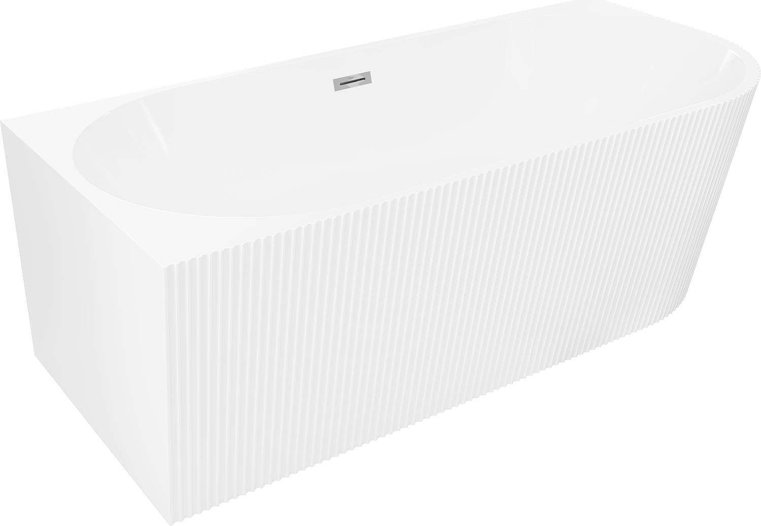 Mexen Silo freistehende Eckbadewanne links gerippt 150 x 75 cm, weiß, Ablauf Chrom - 52891507500L-01