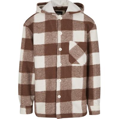 Langmantel URBAN CLASSICS "Urban Classics Big Check Jacket With Hood", Herren, Gr. S, sandweiß, lightrust, 100% Polyester, Mäntel