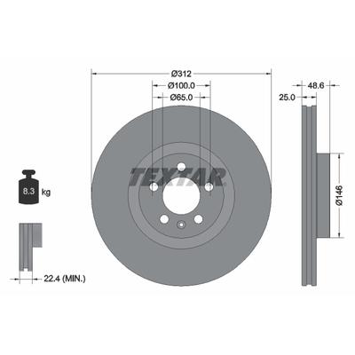 TEXTAR Bremsscheibe PRO 92303303 312mm 25mm für VW