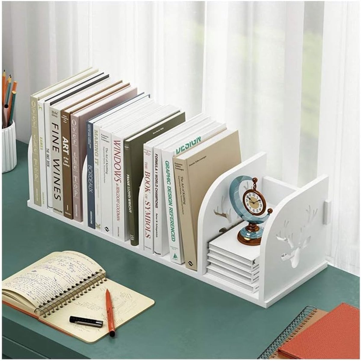 Boekenplank Bureau Organizer Wit - Houten Opbergrek voor Kantoor en Keuken - Medium