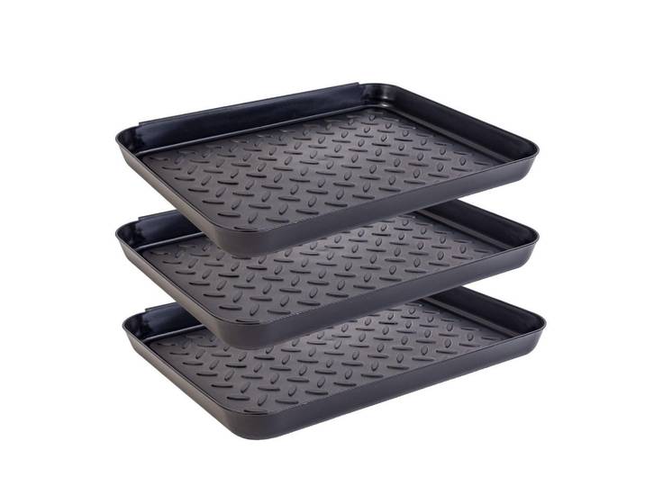 Intirilife Schubablage Schuhabtropfschale 35/27.5/3 cm (3er-Set), Schwarz, Kunststoff, 27.5x4.5x35 cm, Garderobe, Schuhaufbewahrung