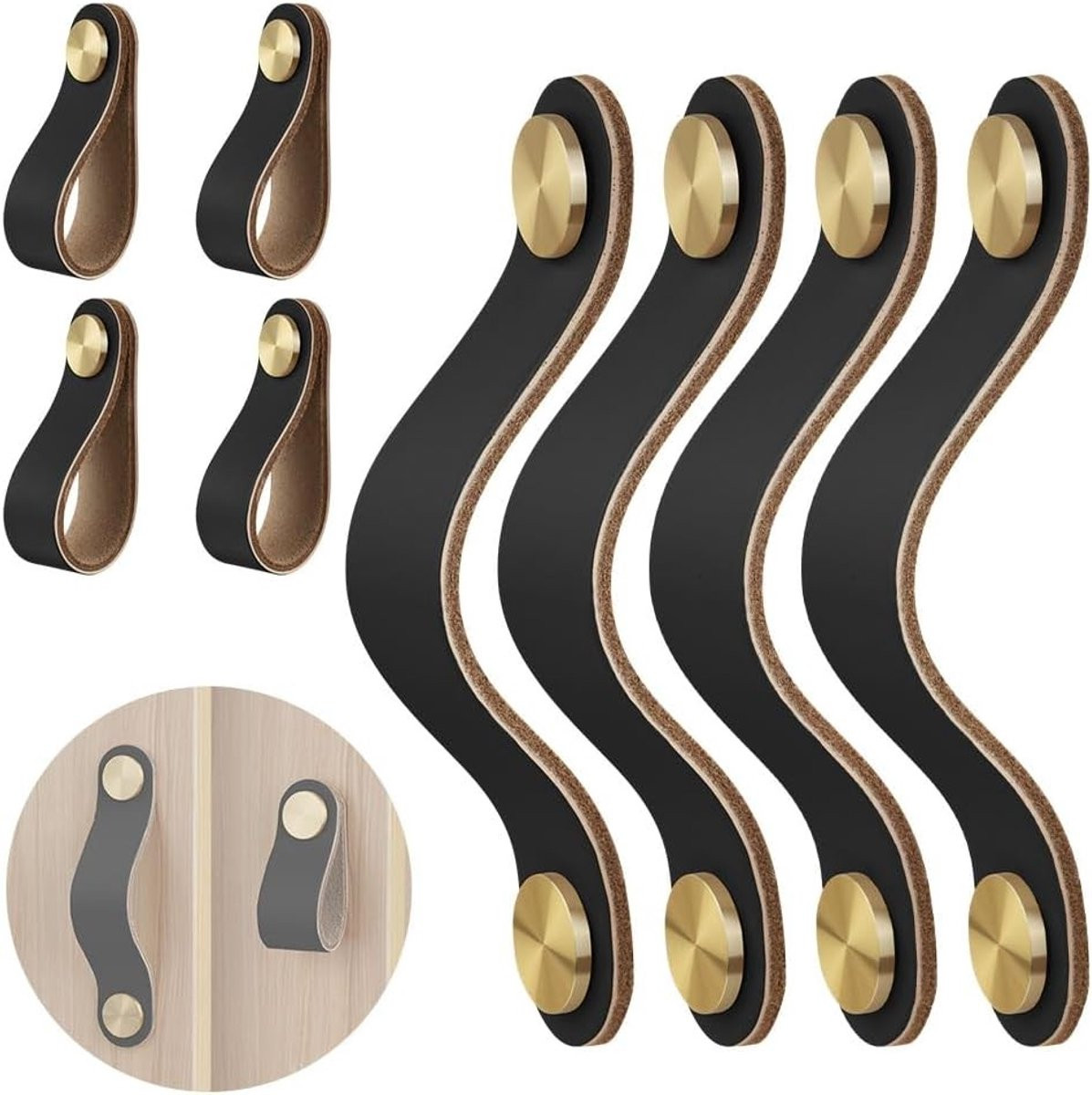 Handgemaakte Leren Meubelknoppen - 4 Stuks Vintage Leren Handvatten voor Keuken, Kast en Badkamer